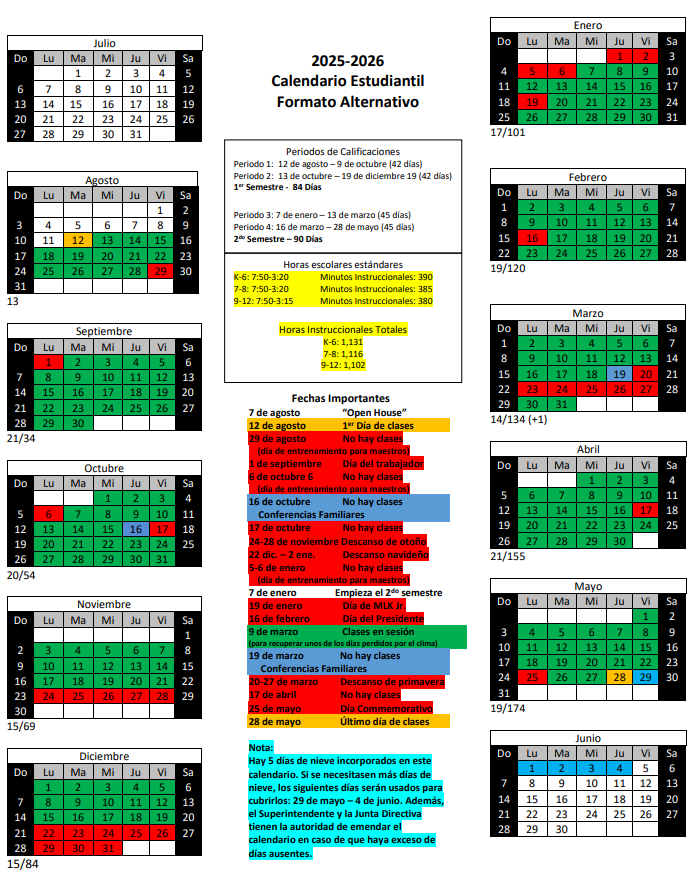 Spanish Version of the Updated Calendar